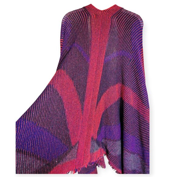 Vintage Gil Aimbez For Static Knit Poncho Red Purple 1980s Artsy Maximalist - Picture 3 of 8